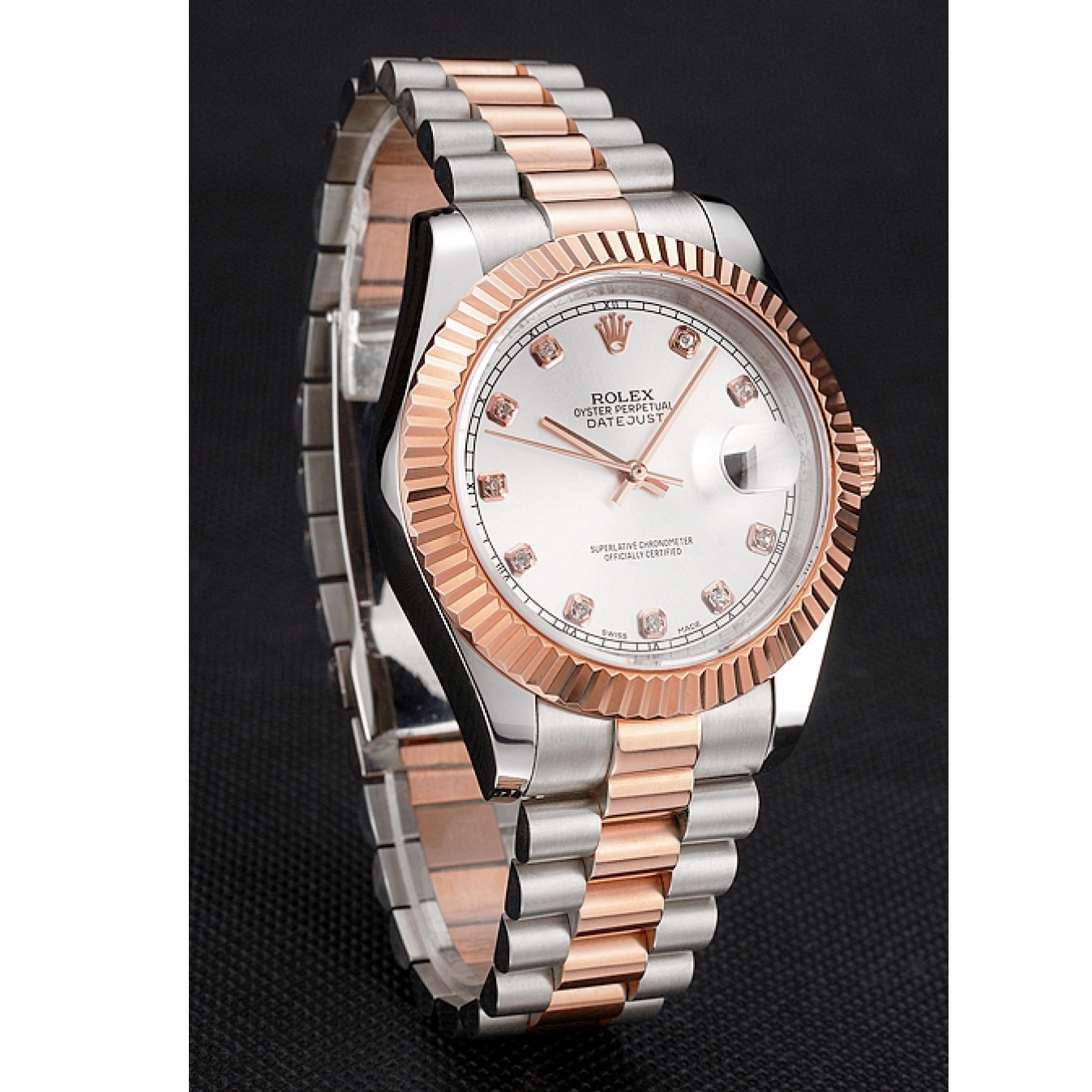 MiroTime 0731 Swiss Rolex Datejust White Dial Rose Gold Bezel Stainless Steel Case Two Tone Bracelet